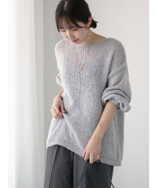 Te chichi TERRASSE（テチチテラス）の「モヘヤライクシアーラメニット（ニット/セーター・レディース・グレー/オフホワイト/ミント・F）」の13枚目の写真