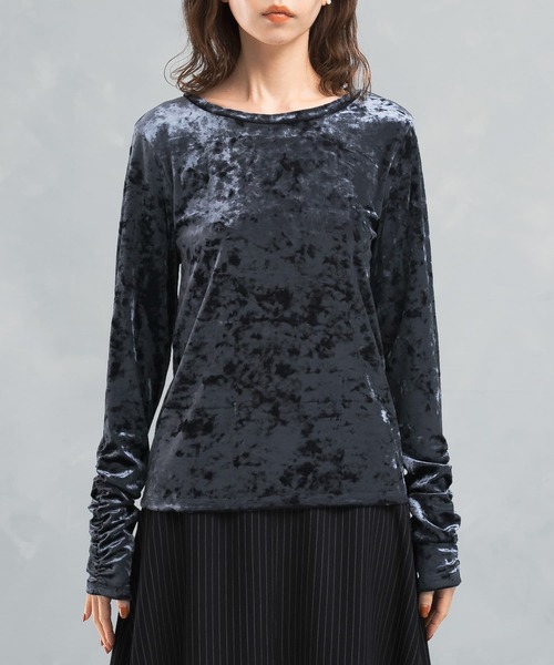 URBAN RESEARCH ROSSO WOMEN(アーバンリサーチ ロッソ)の「『WEB限定』クラッシュベロアシャーリングカットソー(Tシャツ/カットソー・レディース・ネイビー/ホワイト・FREE)」の12枚目の写真