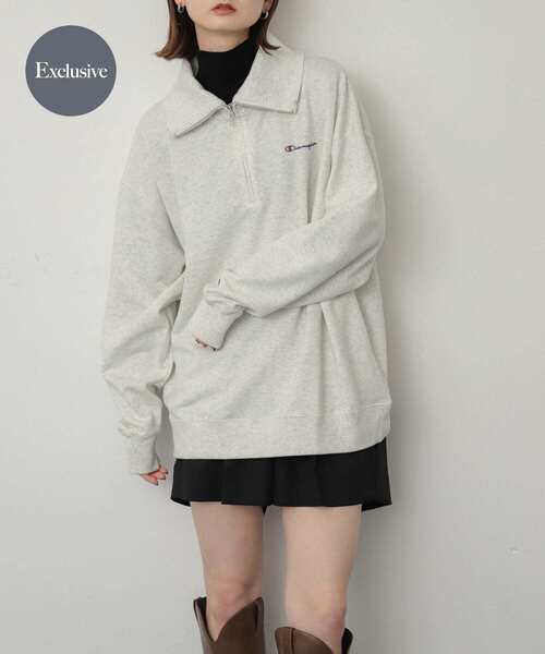 Champion（チャンピオン）の「『別注』Champion×SENSE OF PLACE 　ルーズジップトップ（スウェット・レディース・オートミール/ネイビー/グレー・ONE）」の2枚目の写真