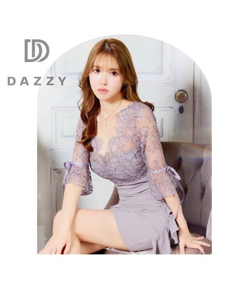 DAZZY(デイジー)の「フラワー シアー レース サイド フリル 7分袖 タイト ミニ ドレス(ドレス・レディース・グレー・XS/S/M/L/LL/3L)」の10枚目の写真
