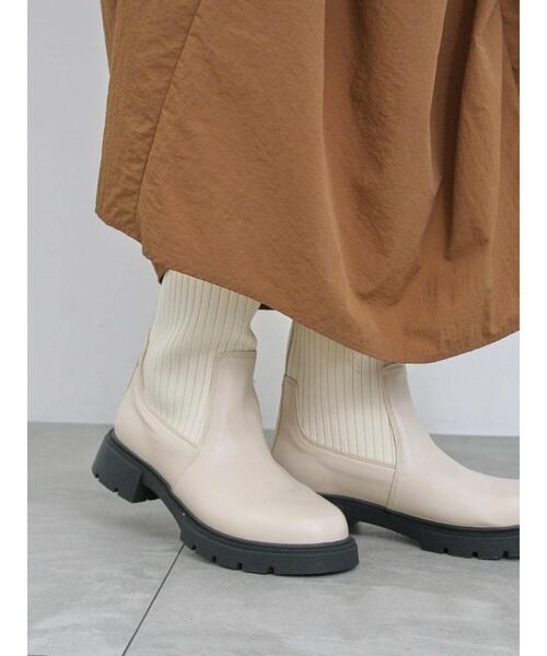 セール】【ふっくらクッション】厚底ニットブーツ（ブーツ）｜Samansa