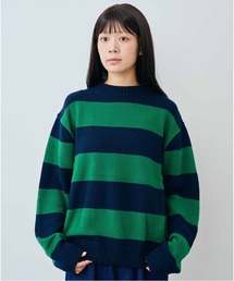 THREE FIFTY STANDARD 綿混素材の太ボーダーニットセーター