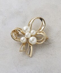 リボン型フェイクパールブローチ