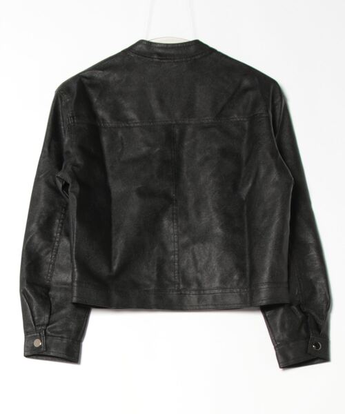 H.TOKYO（エイチトウキョウ）の「シングルライダースジャケット/ノーカラー短丈ブルゾン（ブルゾン・レディース・オフホワイト/ブラック・XX-LARGE/X-LARGE/LARGE/MEDIUM）」の4枚目の写真