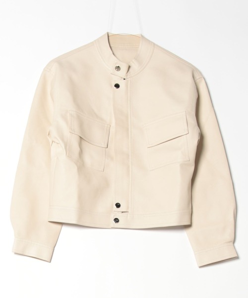 セール】シングルライダースジャケット/ノーカラー短丈ブルゾン