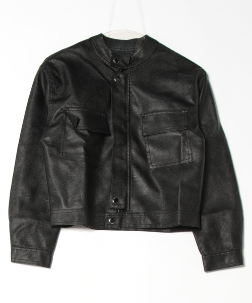 H.TOKYO（エイチトウキョウ）の「シングルライダースジャケット/ノーカラー短丈ブルゾン（ブルゾン・レディース・オフホワイト/ブラック・XX-LARGE/X-LARGE/LARGE/MEDIUM）」の9枚目の写真