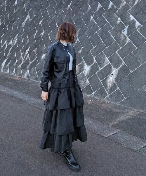 H.TOKYO（エイチトウキョウ）の「シングルライダースジャケット/ノーカラー短丈ブルゾン（ブルゾン・レディース・オフホワイト/ブラック・XX-LARGE/X-LARGE/LARGE/MEDIUM）」の10枚目の写真