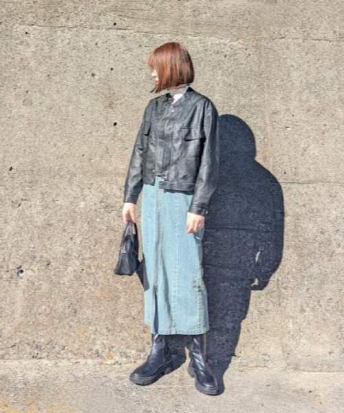 H.TOKYO（エイチトウキョウ）の「シングルライダースジャケット/ノーカラー短丈ブルゾン（ブルゾン・レディース・オフホワイト/ブラック・XX-LARGE/X-LARGE/LARGE/MEDIUM）」の13枚目の写真