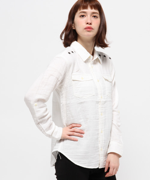 X-girl(エックスガール)の「GAUZE RELAXED SHIRT(シャツ/ブラウス・レディース・ホワイト/ピンク/ネイビー/オリーブ・1/2)」の15枚目の写真