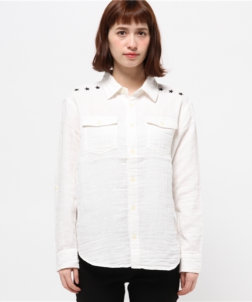X-girl(エックスガール)の「GAUZE RELAXED SHIRT(シャツ/ブラウス・レディース・ホワイト/ピンク/ネイビー/オリーブ・1/2)」の16枚目の写真