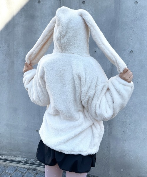 Mejoul（メジュール）の「もこもこ うさみみ ボアファージップパーカー（ブルゾン・レディース・アイボリー/ピンク・M/S）」の13枚目の写真