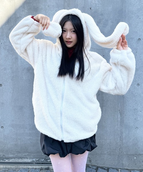 セール】もこもこ うさみみ ボアファージップパーカー（ブルゾン