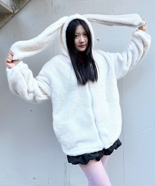 Mejoul（メジュール）の「もこもこ うさみみ ボアファージップパーカー（ブルゾン・レディース・アイボリー/ピンク・M/S）」の17枚目の写真
