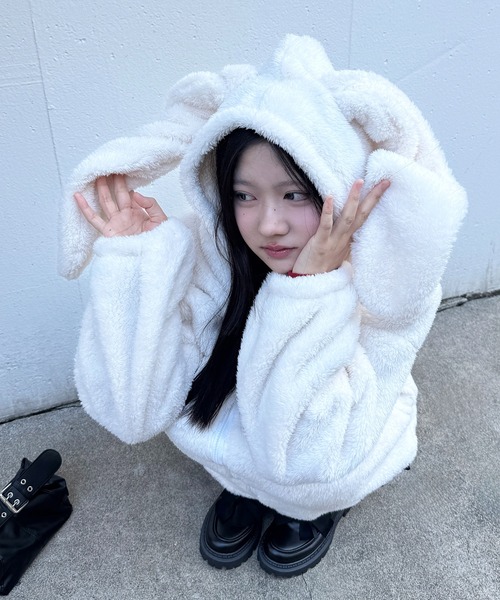 セール】もこもこ うさみみ ボアファージップパーカー（ブルゾン