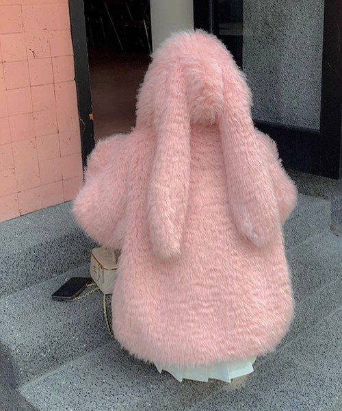 Mejoul（メジュール）の「もこもこ うさみみ ボアファージップパーカー（ブルゾン・レディース・アイボリー/ピンク・M/S）」の7枚目の写真