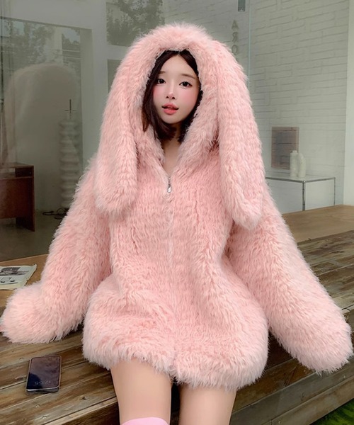 セール】もこもこ うさみみ ボアファージップパーカー（ブルゾン