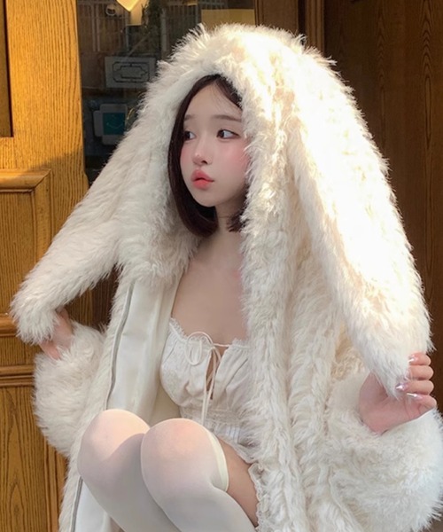 セール】もこもこ うさみみ ボアファージップパーカー（ブルゾン