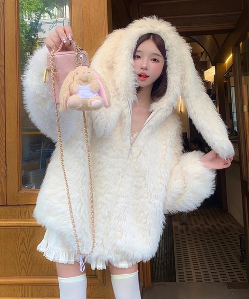 セール】もこもこ うさみみ ボアファージップパーカー（ブルゾン