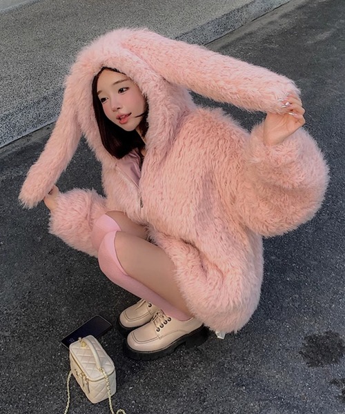 セール】もこもこ うさみみ ボアファージップパーカー（ブルゾン