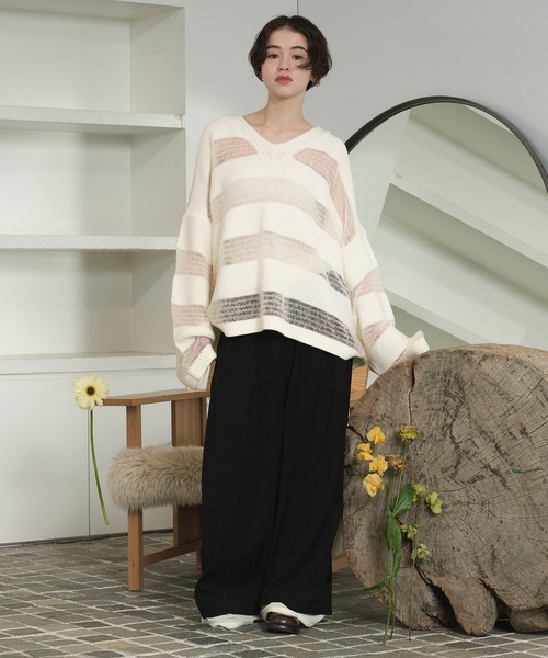 loin nuit（ロワンニュイ）の「sheer stripe knit / シアーストライプ