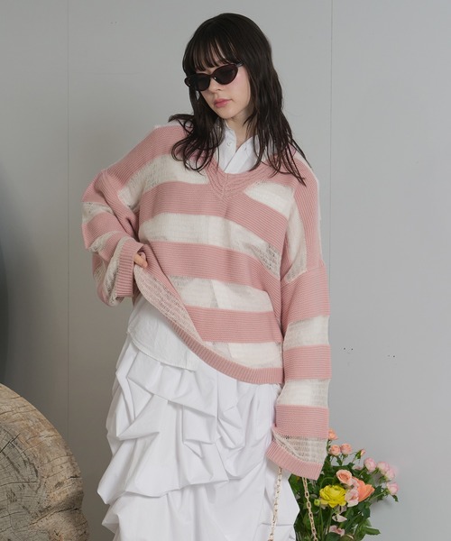 loin nuit（ロワンニュイ）の「sheer stripe knit / シアー