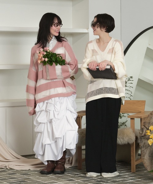 loin nuitロワンニュイ レースアップグリッターニット loin nuitロワンニュイ レースアップグリッターニット lace up