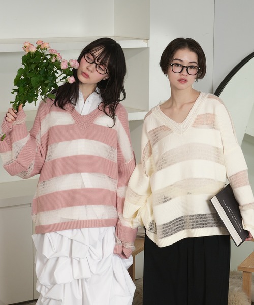 loin nuit（ロワンニュイ）の「sheer stripe knit / シアーストライプ