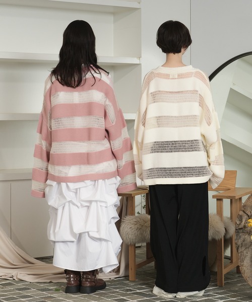 loin nuit ロワンニュイ mideal チェックデザインフレアVニット favclo. loin nuit mideal チェックデザインフレアVニット