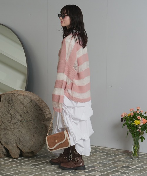 loin nuit（ロワンニュイ）の「sheer stripe knit / シアーストライプ