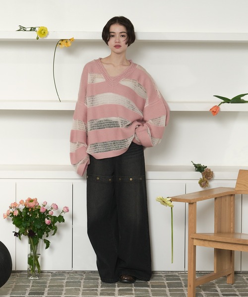 loin nuit（ロワンニュイ）の「sheer stripe knit / シアーストライプ