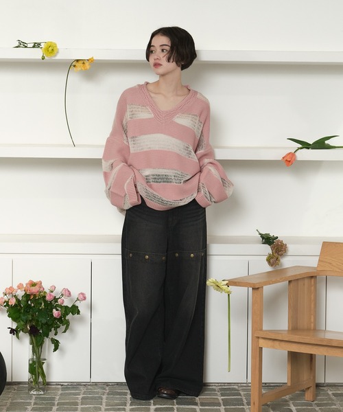 セール】sheer stripe knit / シアーストライプニット（ニット