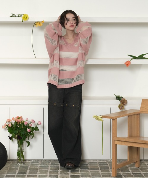 loin nuit（ロワンニュイ）の「sheer stripe knit / シアーストライプ