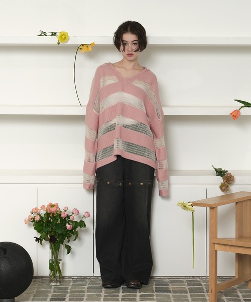 loin nuit（ロワンニュイ）の「sheer stripe knit / シアーストライプ