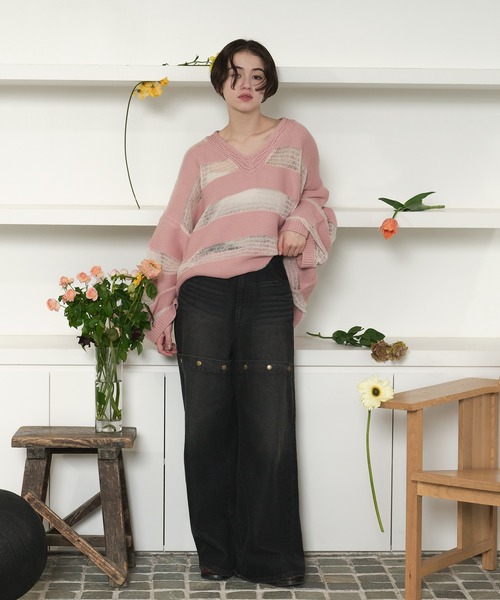 loin nuit（ロワンニュイ）の「sheer stripe knit / シアー