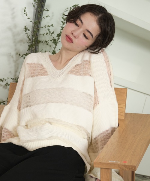 セール】sheer stripe knit / シアーストライプニット（ニット
