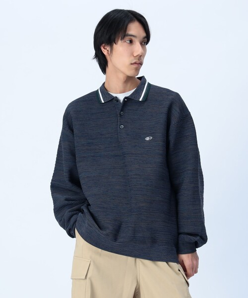 BEAMS HEART(ビームスハート)の「襟ライン ロングスリーブ ニット ポロシャツ(ポロシャツ・メンズ・グリーン/ブルー・LARGE/MEDIUM/SMALL)」の1枚目の写真