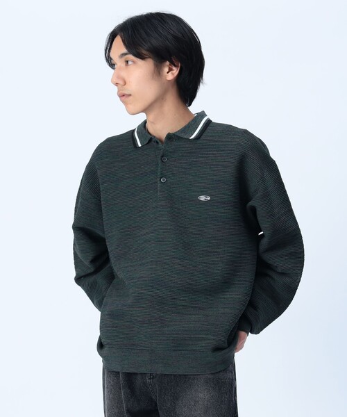 BEAMS HEART(ビームスハート)の「襟ライン ロングスリーブ ニット ポロシャツ(ポロシャツ・メンズ・グリーン/ブルー・LARGE/MEDIUM/SMALL)」の2枚目の写真
