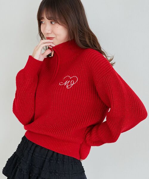 MAJESTIC LEGON(マジェスティックレゴン)の「キラキラハーフジップニット(ニット/セーター・レディース・アイボリー/ピンク/レッド/チャコールグレー・MEDIUM)」の4枚目の写真