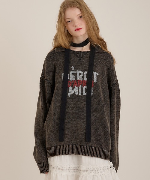 MUHET(ミュエータ)の「加工襟付きニット(ニット/セーター・レディース・ネイビー/ブラック・MEDIUM/X-LARGE)」の1枚目の写真