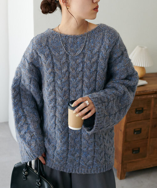 新品♡ラフェティッシュ　ターコイズ　ケーブルニット　セーター 長袖　モヘア　レア ケーブル編み袖フレアプルオーバー（ニット/セーター）｜DISCOAT