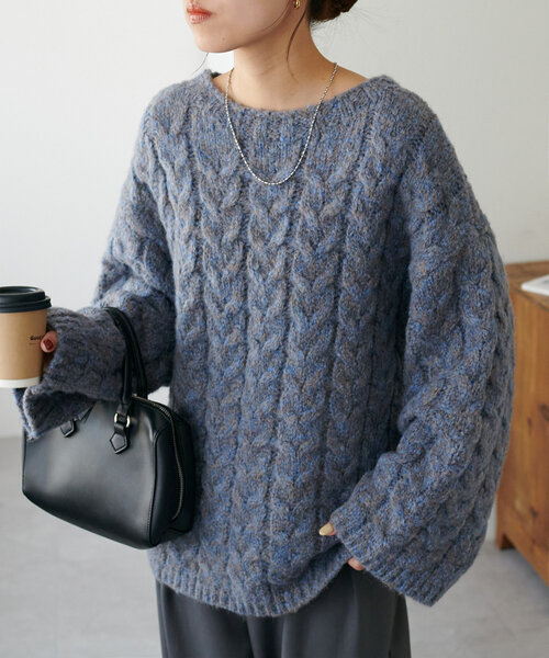 ケーブル編み袖フレアプルオーバー（ニット/セーター）｜DISCOAT