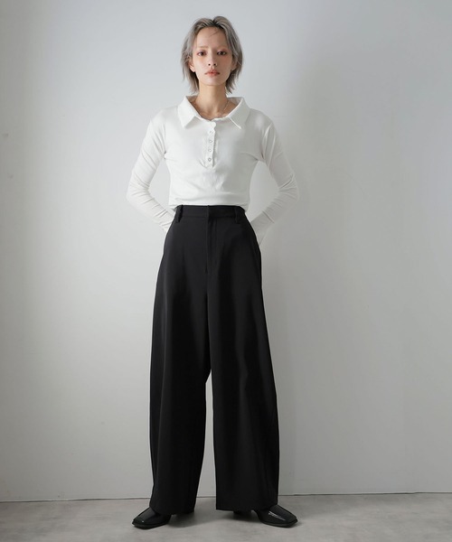 Doula Doula(ドゥーラドゥーラ)の「カーブワイドスラックス(スラックス・レディース・ベージュ/ブラック・マルチサイズ)」の14枚目の写真