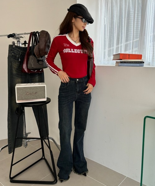 Ada.(エイダ)の「クロップド丈 ユニフォーム ゲーム 長袖Tシャツ(Tシャツ/カットソー・レディース・ブラック/ホワイト/レッド・FREE)」の14枚目の写真
