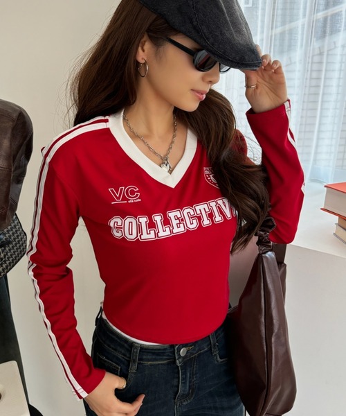 Ada.(エイダ)の「クロップド丈 ユニフォーム ゲーム 長袖Tシャツ(Tシャツ/カットソー・レディース・ブラック/ホワイト/レッド・FREE)」の18枚目の写真