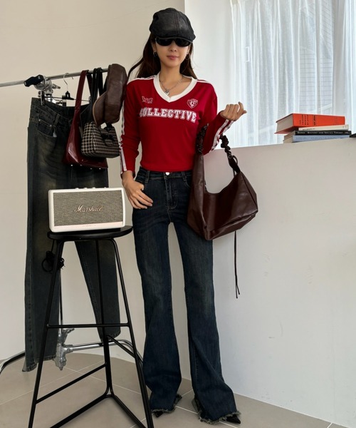 Ada.(エイダ)の「クロップド丈 ユニフォーム ゲーム 長袖Tシャツ(Tシャツ/カットソー・レディース・ブラック/ホワイト/レッド・FREE)」の13枚目の写真