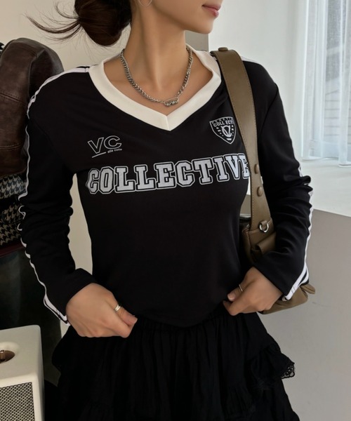 Ada.(エイダ)の「クロップド丈 ユニフォーム ゲーム 長袖Tシャツ(Tシャツ/カットソー・レディース・ブラック/ホワイト/レッド・FREE)」の10枚目の写真