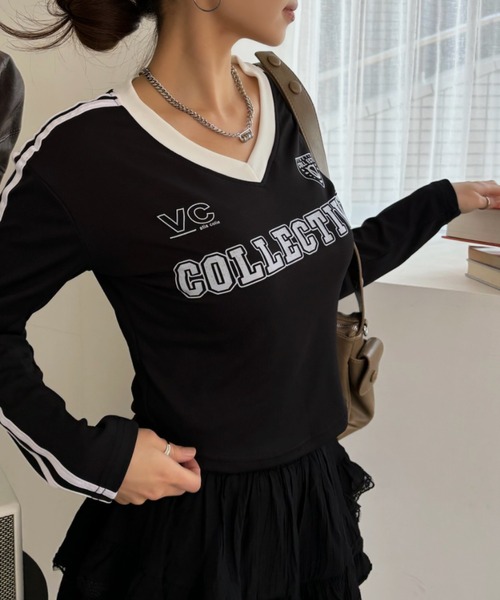 セール】クロップド丈 ユニフォーム ゲーム 長袖Tシャツ（T