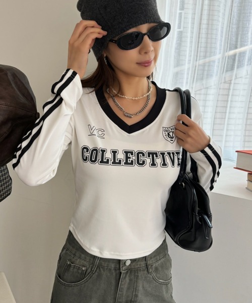Ada.(エイダ)の「クロップド丈 ユニフォーム ゲーム 長袖Tシャツ(Tシャツ/カットソー・レディース・ブラック/ホワイト/レッド・FREE)」の7枚目の写真