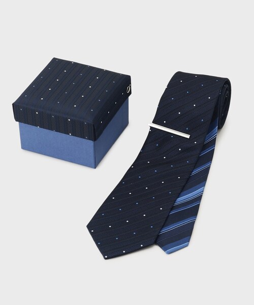 TAKEO KIKUCHI（タケオキクチ）の「【BOXセット】スタンダード柄ネクタイ＆タイバー（ネクタイ・メンズ・ネイビー系3/ネイビー系1/ネイビー・00）」の4枚目の写真