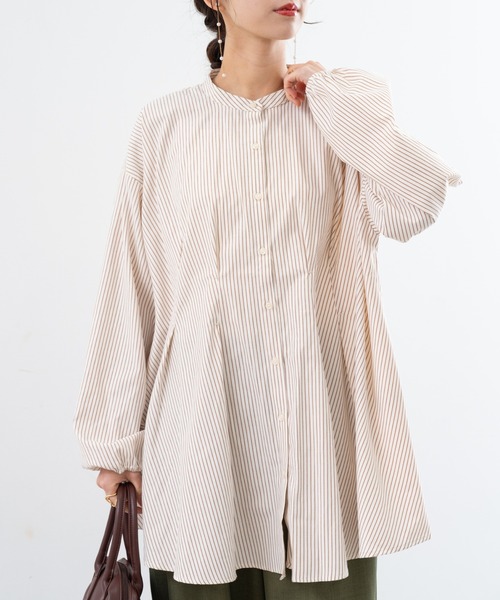 ENFOLD - みどりです　エンフォルド　ランダムストライプタックブラウス RANDOM‐TUCK SHIRT｜38｜L/MINT｜SHIRTS AND BLOUSES｜|ENFÖLD